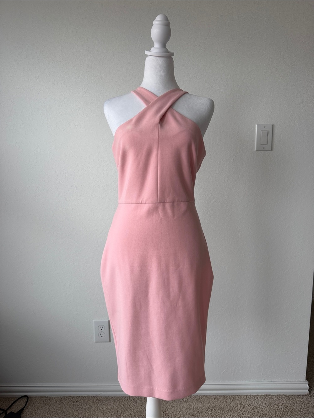 Likely Blush Pink Cross-Front Halter Sheath Dress